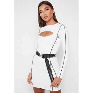 NWT MANIÈRE DE VOIR White Long Sleeve Bodycon Belted Cutout Dress Size 6